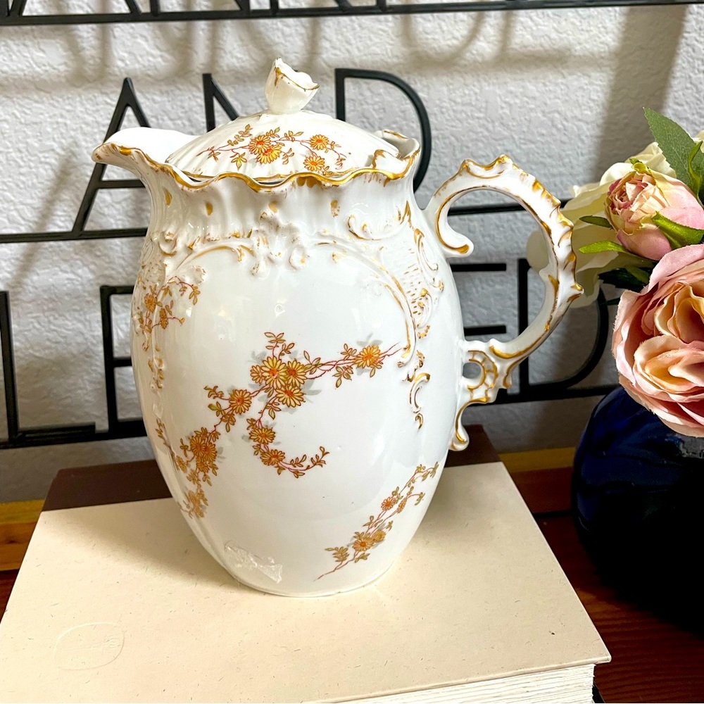Antique Limoges France Porcelain  Chocolate tea Pot